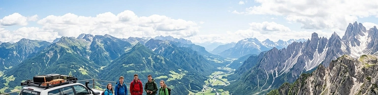 Custom private journeys with SUV expedition vehicle and scenic mountains